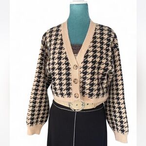 SHEIN Black and Tan Houndstooth Cardigan